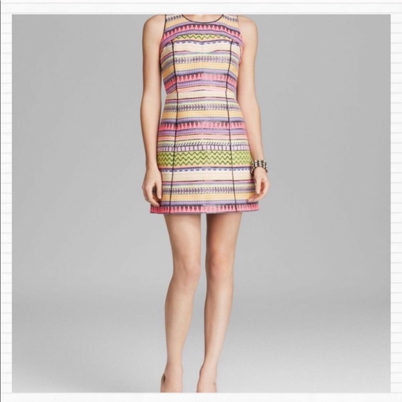 Milly Rare Neon Woven Aztec Striped Mini Dress - Picture 9 of 12